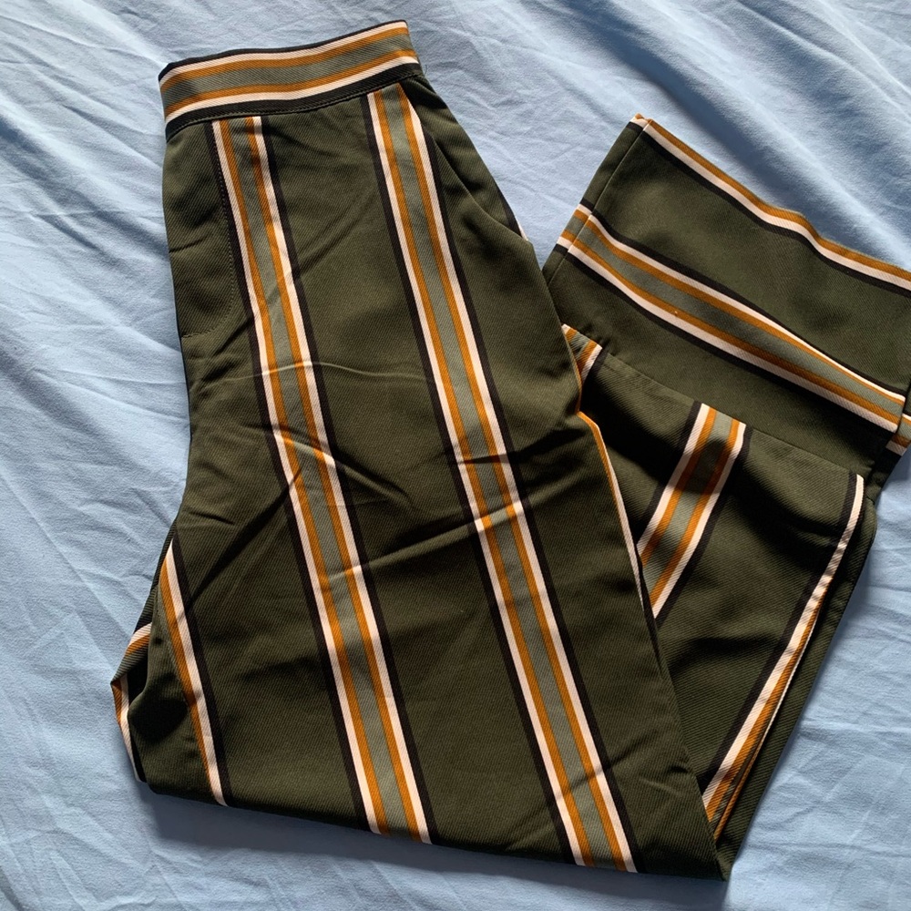Green and brown striped pants